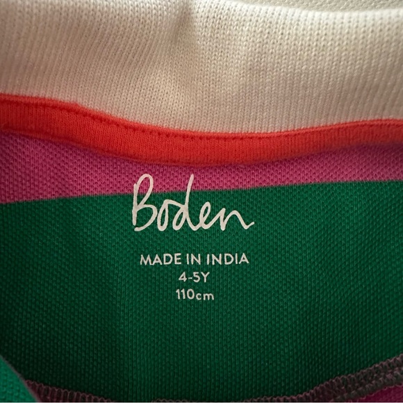 Boden 4-5 Girls Horse Polo Stripe Dress Pink Green Spring Summer NWT - Picture 3 of 5